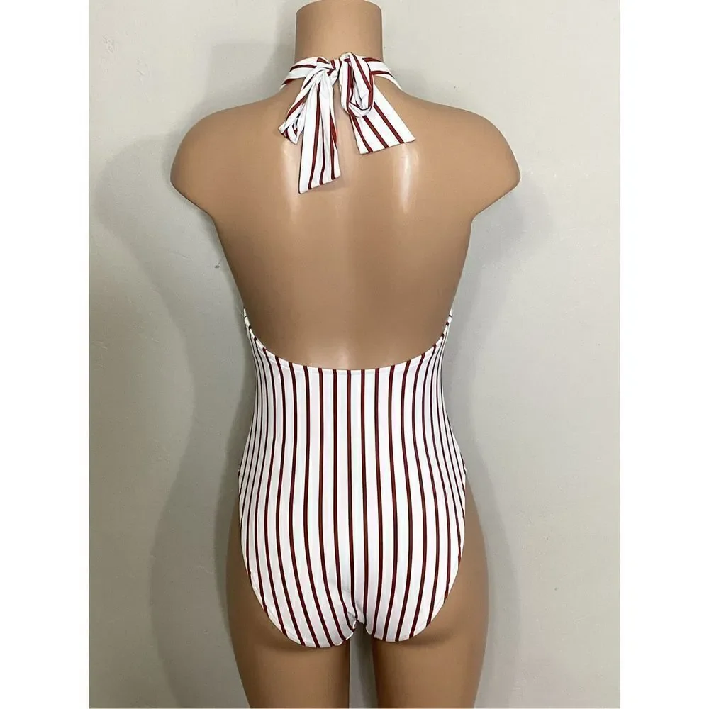 New. Stripe halter swimsuit. Regularly $125